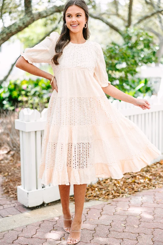 New Styles Just In Making Moves Cream White Eyelet Midi Dress