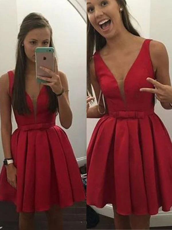 Trendsetter's Closet A-Line/Princess Sleeveless V-neck Bowknot Satin Short/Mini Dresses