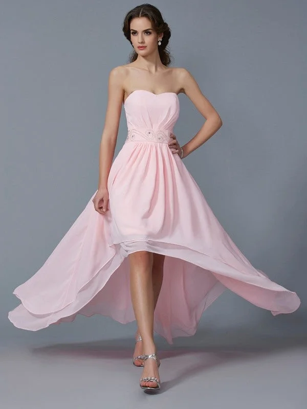 Effortless Everyday Wear A-Line/Princess Sweetheart Sleeveless Beading High Low Chiffon Homecoming Dresses