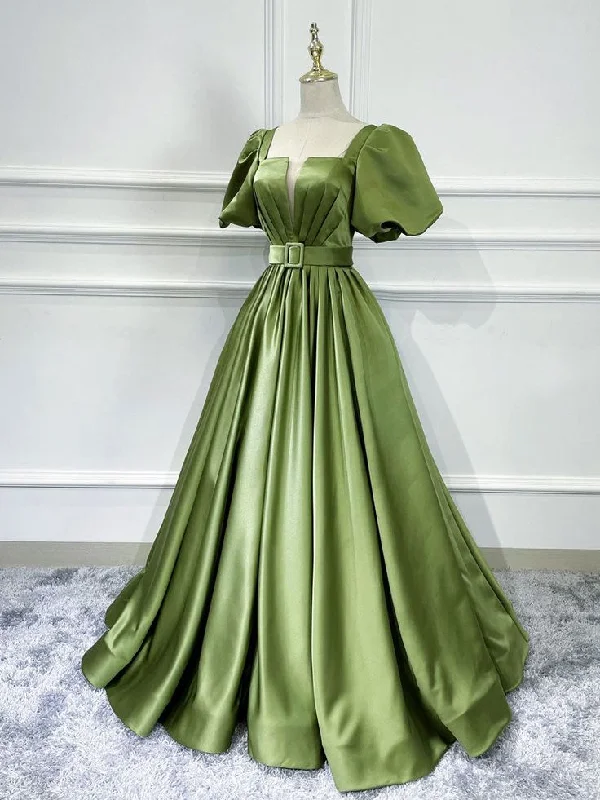 Save On Classic Elegant Styles green satin long prom dress, green satin evening dress         S3541