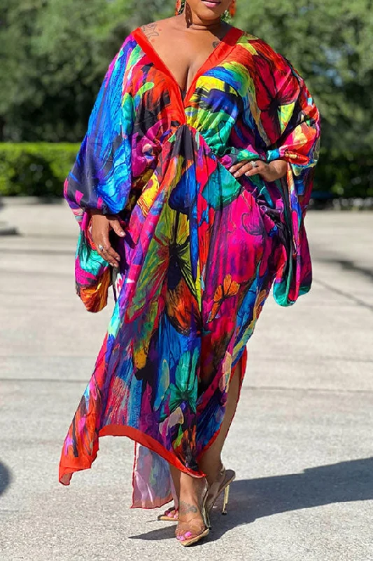 Trendy Women's Wear Collection Abstract Print Rocking High Slipt Maxi Dress