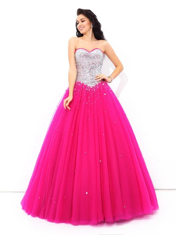 Special Occasion Wear Ball Gown Beading Sweetheart Sleeveless Long Satin Quinceanera Dresses