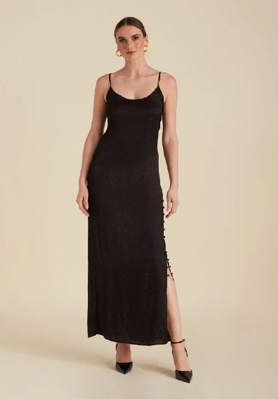 Unleash Your Fashion Ruby Spaghetti Strap Animal Maxi Dress In Black