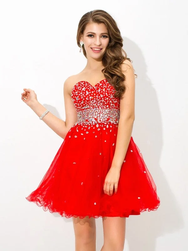 Cutting Edge Fashion A-Line/Princess Sweetheart Beading Sleeveless Short Organza Cocktail Dresses