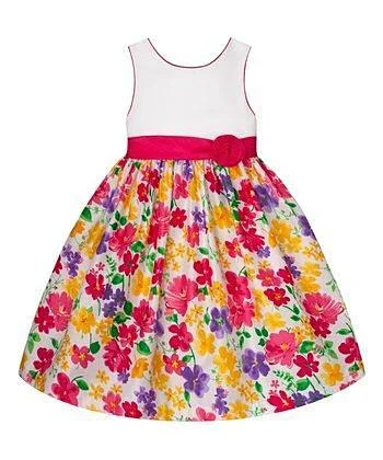 Summer Fashion American Princess White & Lilac Floral A-Line Girls Dress