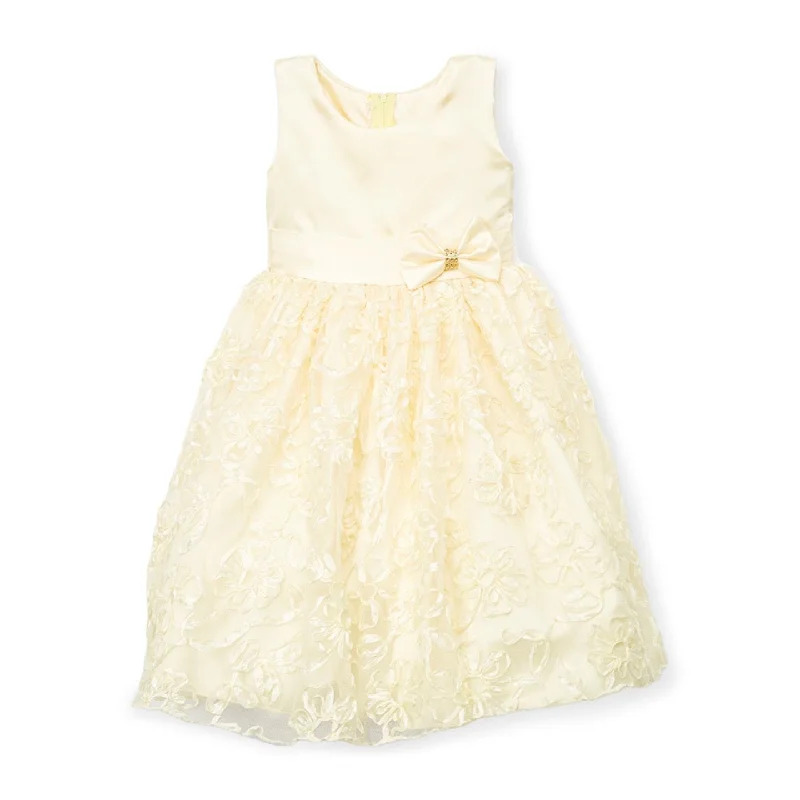 Luxury Style Kid Fashion Yellow Floral A-Line Older Girls Dress