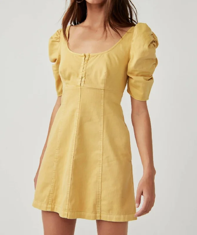 The Latest Fashion Trends Cheyenne Denim Mini Dress In Mustard