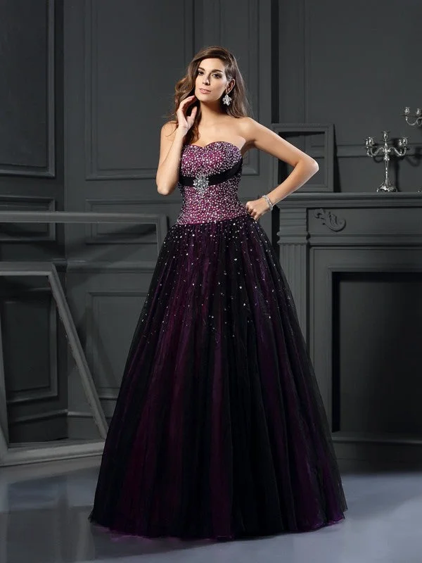 Chic Styles Ball Gown Sweetheart Beading Sleeveless Long Satin Quinceanera Dresses