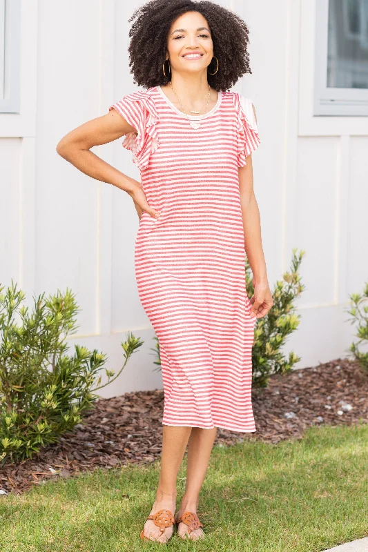 Explore What's New Feeling So Fun Red Striped Midi Dress