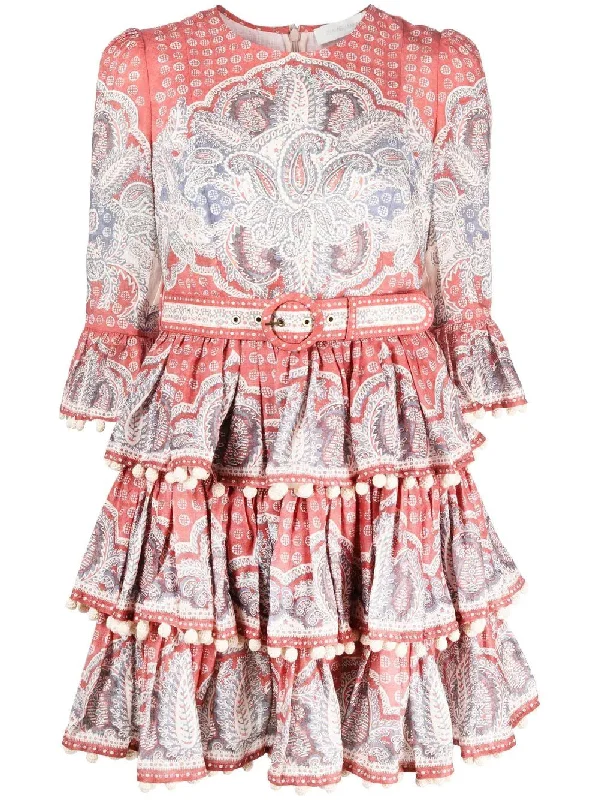 Wardrobe Essentials Zimmermann Vitali Tiered Hem Mini Dress Indigo/Ruby Paisley