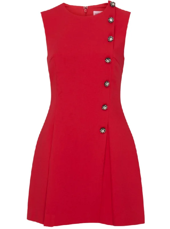 Limited Quantities Self Portrait Women Studded Details Wool Crepe Sleeveless Mini Dress Red