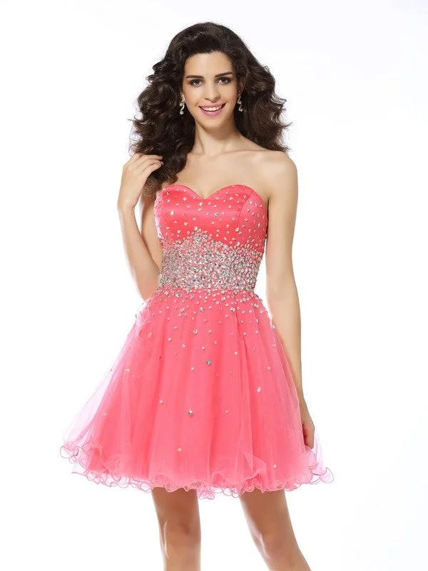 Chic Wardrobe Essentials A-Line/Princess Sweetheart Beading Sleeveless Short Organza Cocktail Dresses