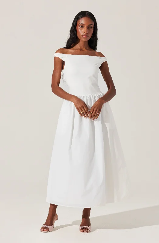 Holiday Attire Sale Off Shoulder Poplin Midi Dress