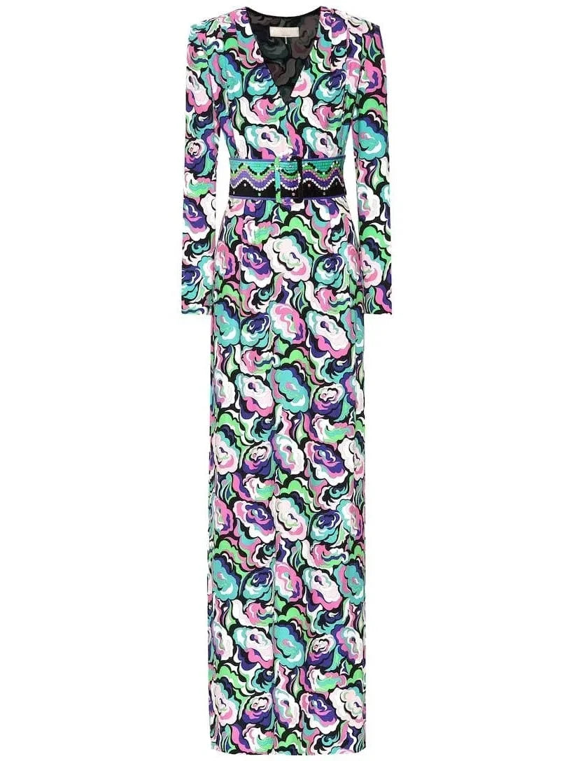 Exclusive Sale Crêpe V-Neck Multicolored Maxi Dress