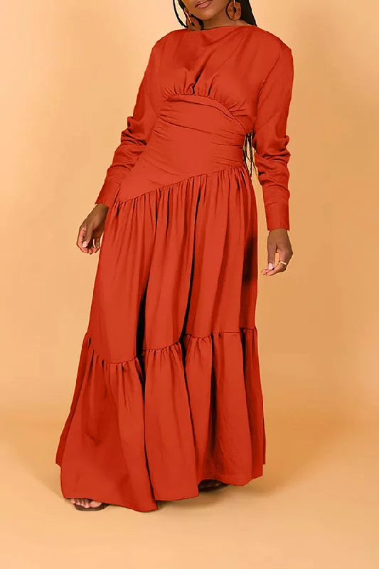 Inspired By You, Designed For You Solid Color Unique Swing Tiered Maxi Dress