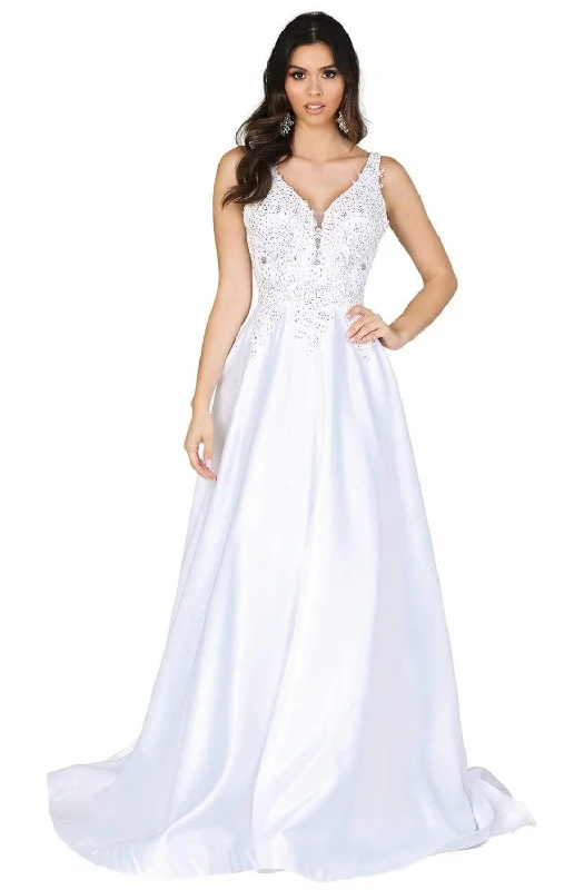 Seasonal Fashion Dancing Queen - 139 Embellished Plunging V-Neck Wedding Gown