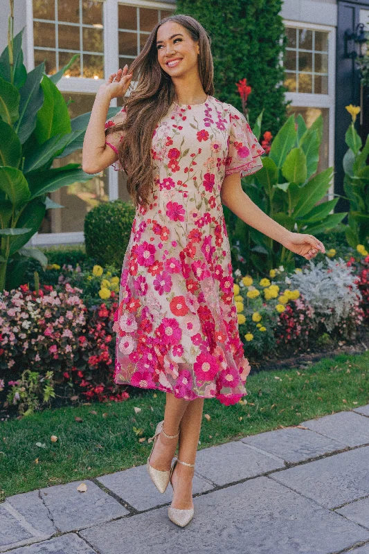 Stylish Savings Lillian Duchess Hot Pink Floral Dress - DM Exclusive