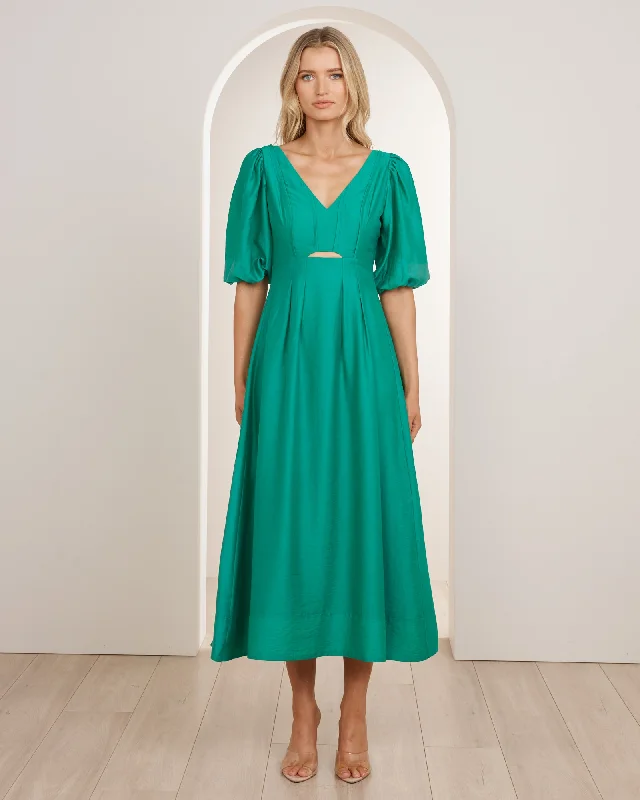 Your Timeless Wardrobe Awaits Clio Puff Sleeve Midi Dress