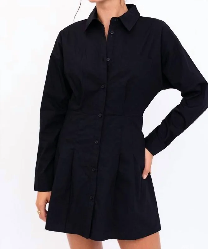 Get The Latest Trends The Brita Pleated Shirt Mini Dress In Black