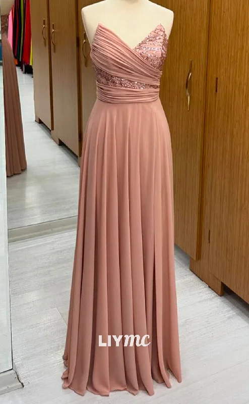 Luxury Style LP2250 - V-Neck Sleeveless Pleated Appliques Sleek Satin Cocktail Dress Prom Dress