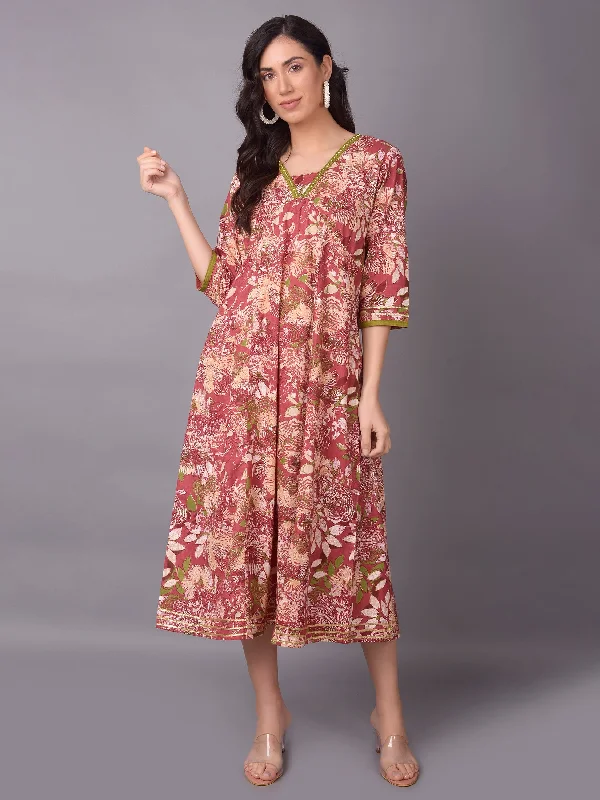 Everyday Wear Women Dark Pink Floral Printed Dress