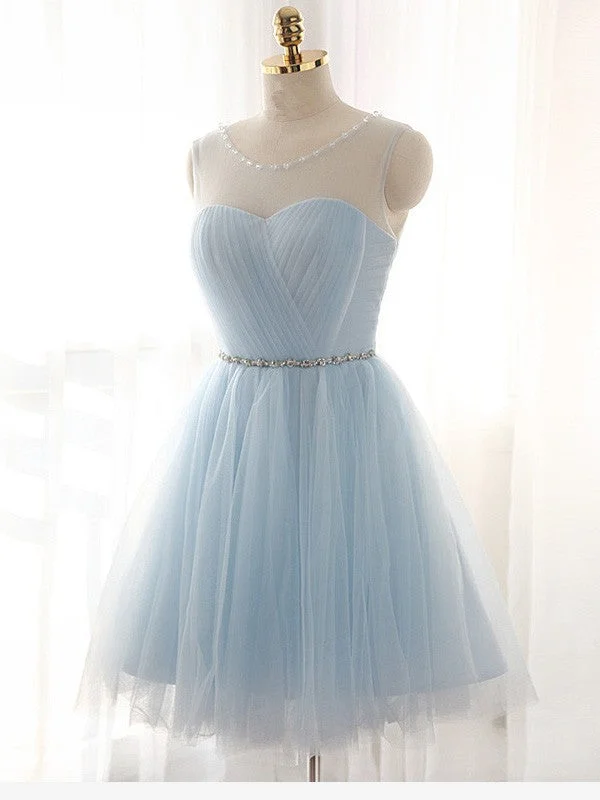 Save Big A-Line/Princess Scoop Beading Sleeveless Short/Mini Tulle Dresses