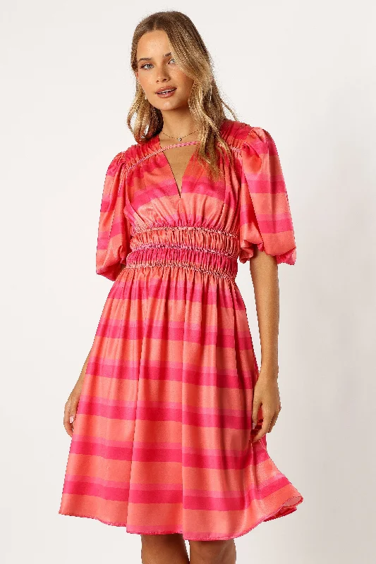 Durable Fashion Picks Lennon Puff Sleeve Midi Dress - Pink Orange