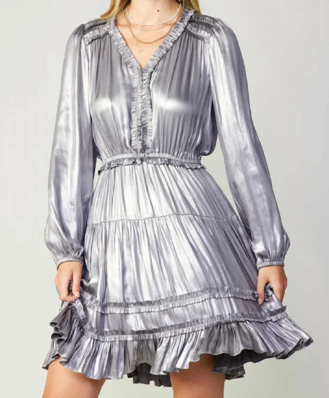 Trendy New Clothes Metallic Tiered Mini Dress In Silver