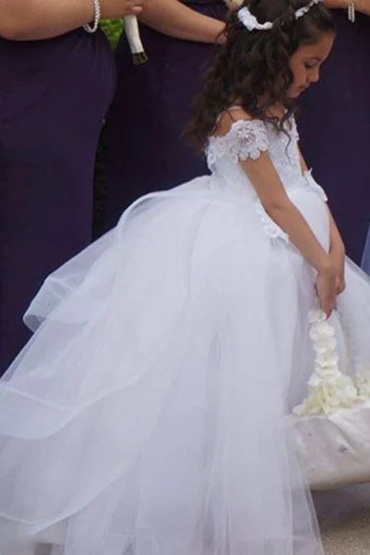 Flash Sale Starts White Off-the-shoulder Ball Gown Flower Girl Dresses