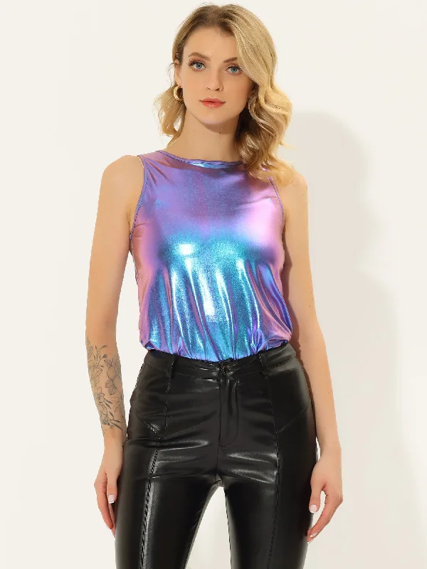 Buy More, Save More Shiny Sleeveless Camisole Club Shimmer Metallic Tank Top