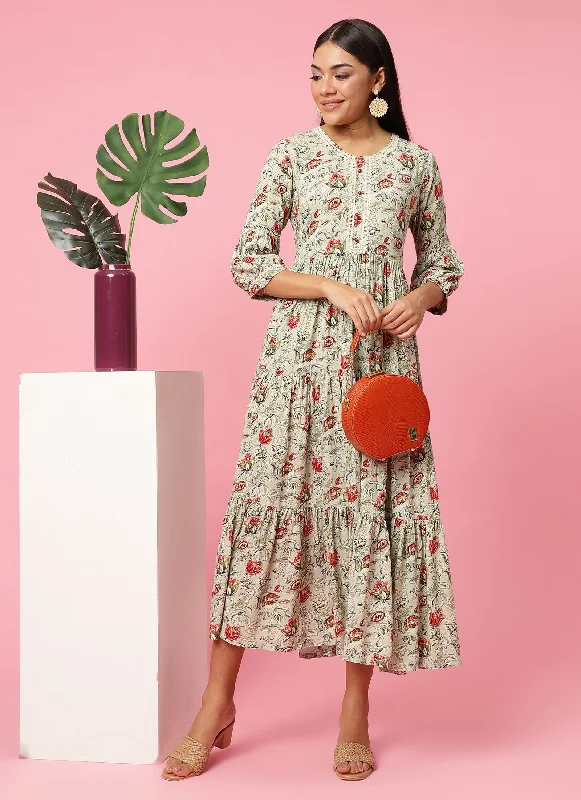 Statement Piece Women Grey Floral Printed Dress