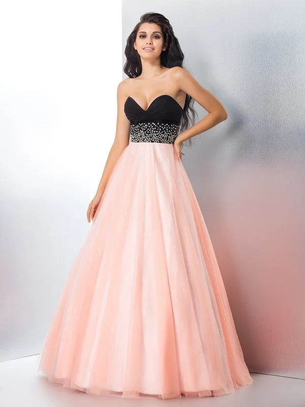 End Of Season Sale Ball Gown Sweetheart Beading Sleeveless Long Satin Quinceanera Dresses