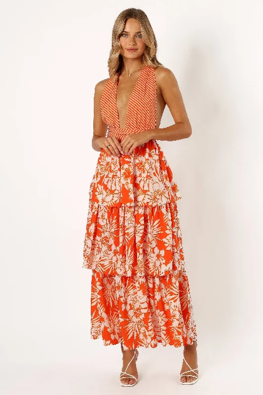 Limited Styles Calypso Tiered Midi Dress - Orange