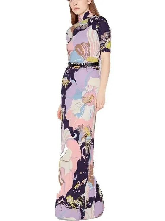 Style Upgrade Mirabilis Print High Neck Maxi Dress