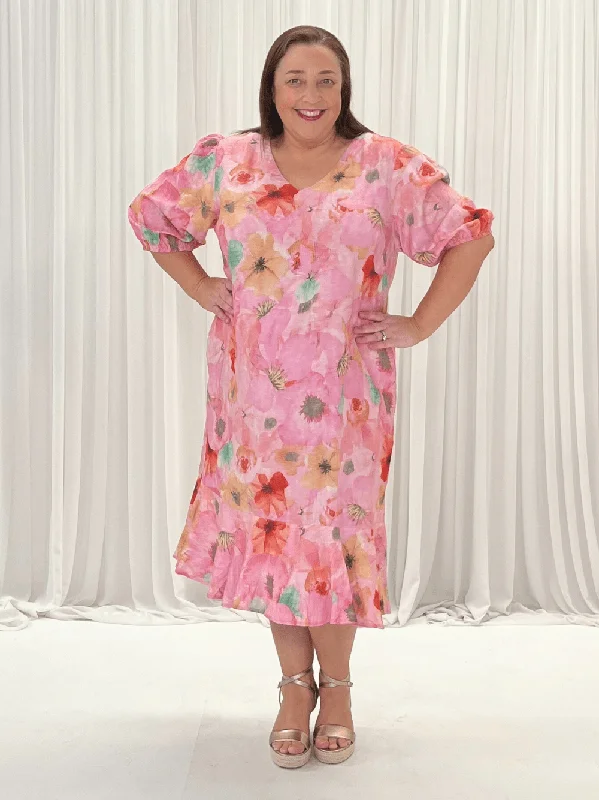 Comfort Centric Apparel Brighton Floral Pink Poppy Dress - Multi