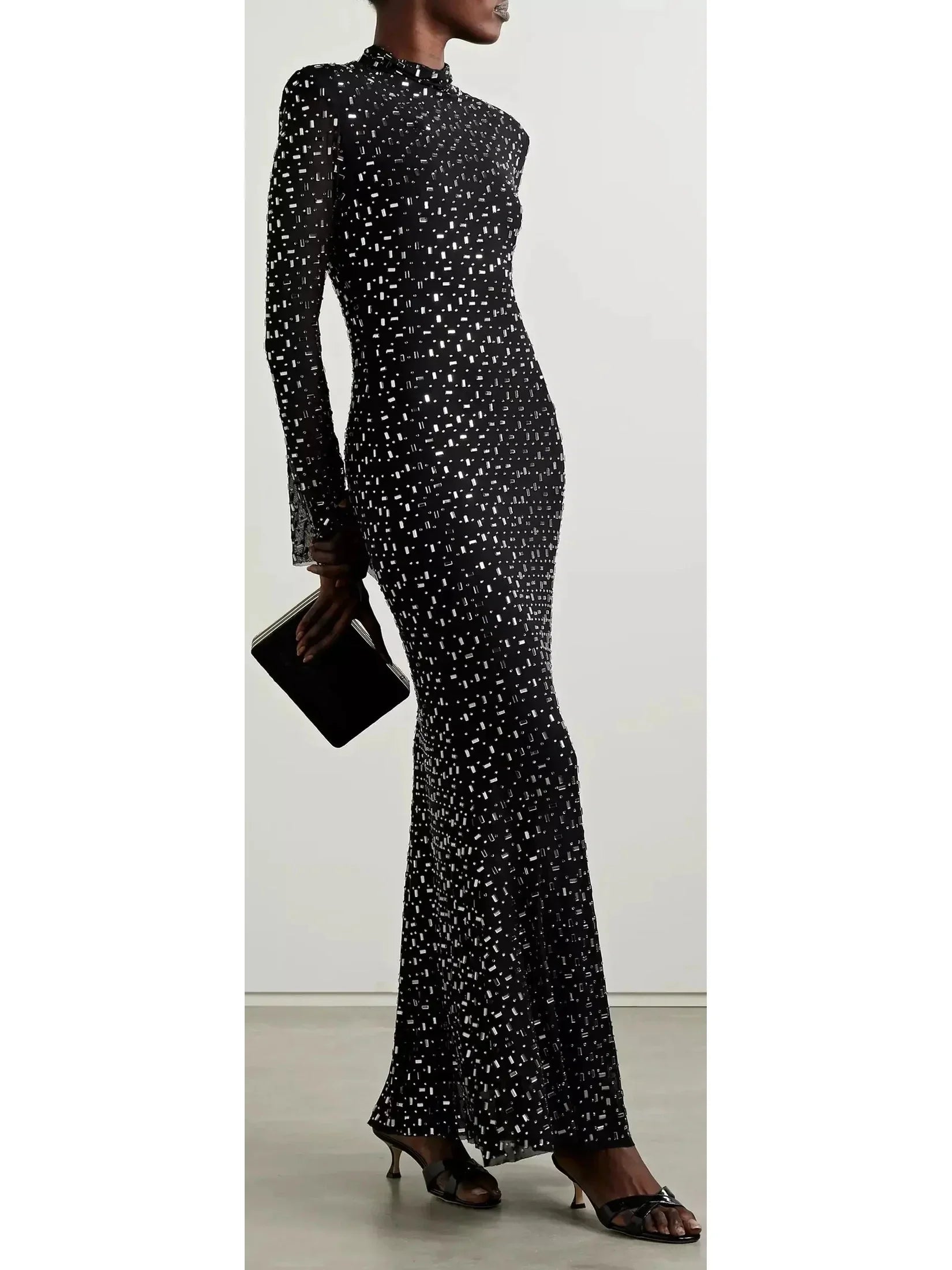 Limited-Time Offer Crystal-Embellished Mesh Maxi Dress