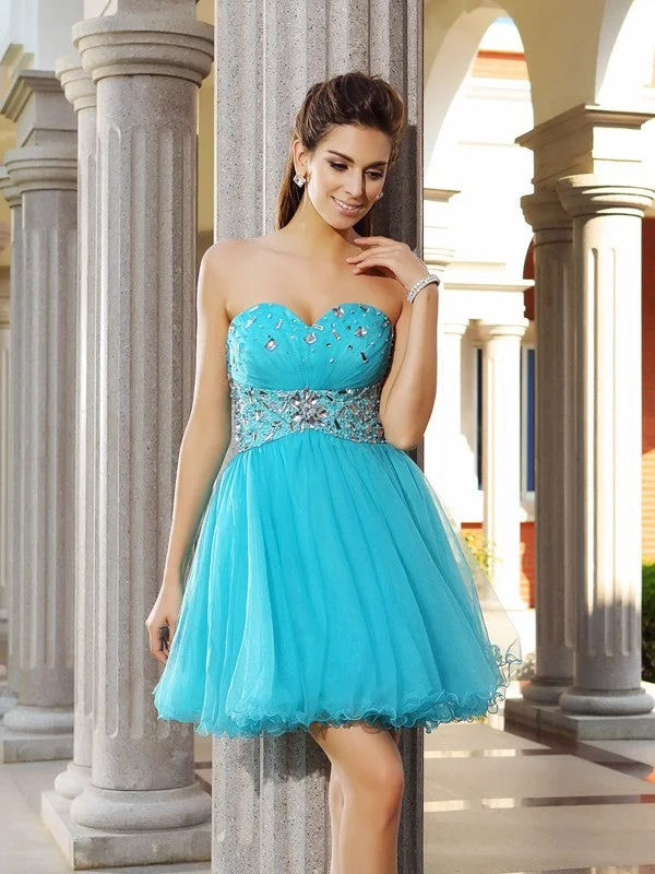 Chic And Edgy A-Line/Princess Sweetheart Ruffles Sleeveless Short Satin Cocktail Dresses