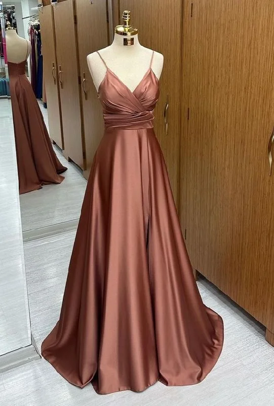 Y2K Nostalgic Fashion Look A line Long Evening Dresses Satin Formal Dress      S3589