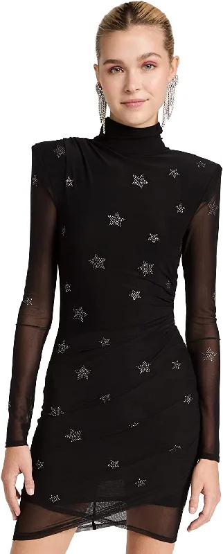 Unbeatable Prices Cinq à Sept Women Marlene Rhinestone Star Black Mesh Strech Nylon Mini Dress