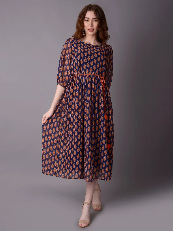 Day-To-Night Styles Women Navy Blue Floral Printed Dress