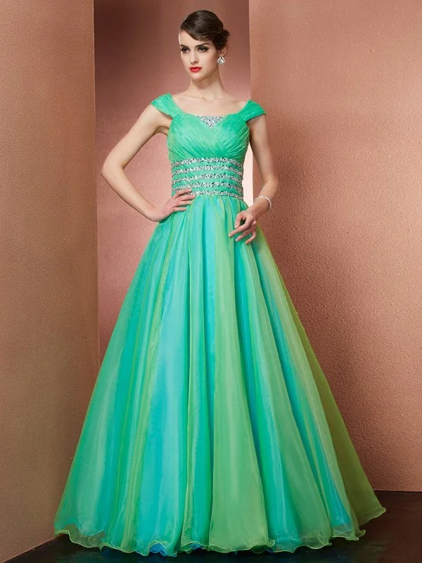 Stylish Savings Ball Gown Off the Shoulder Sleeveless Beading Long Satin Quinceanera Dresses