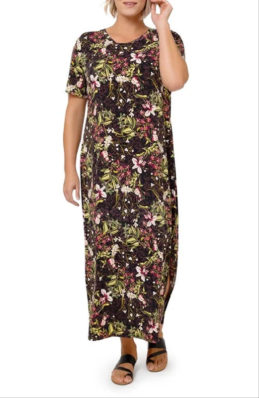 Odd Size Clearance Sale Leota Women's Eva Floral Maxi Dress Brown Size 1X