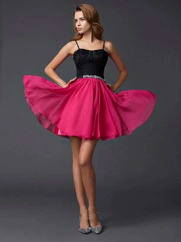 Odd Size Clearance Sale A-Line/Princess Spaghetti Straps Sleeveless Short Chiffon Homecoming Dresses