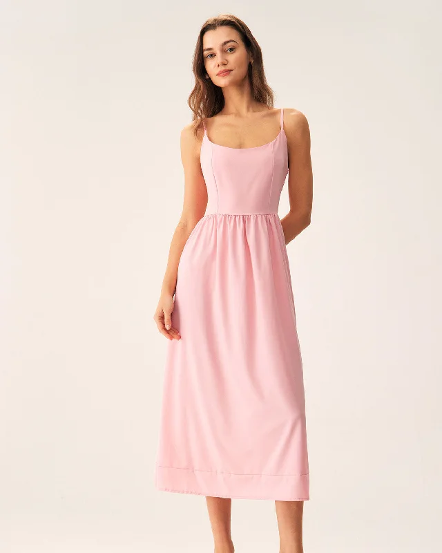 Athleisure Wear Promotion Pink A-Line Slip Midi Dress