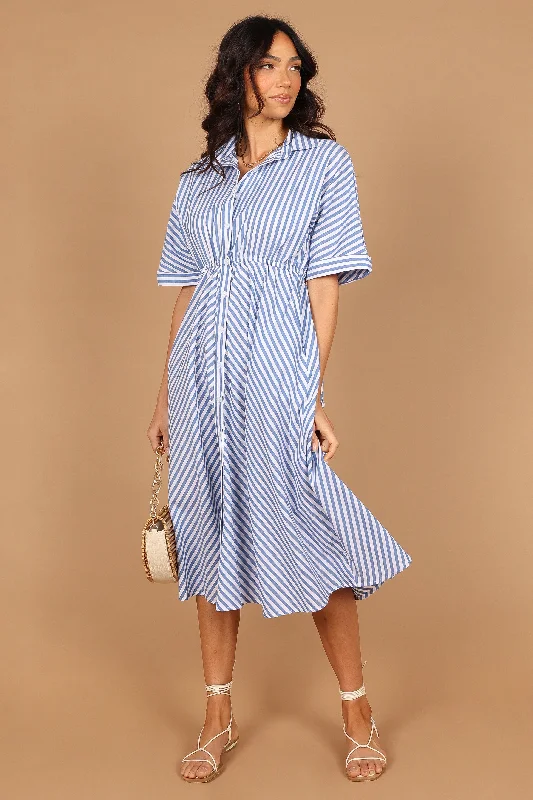 Chic Style, Always In Vogue Finn Collared Midi Dress - Blue Stripe