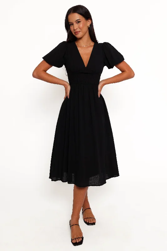 Limited Time Deal Ronnie Short Sleeve Midi Dress - Black