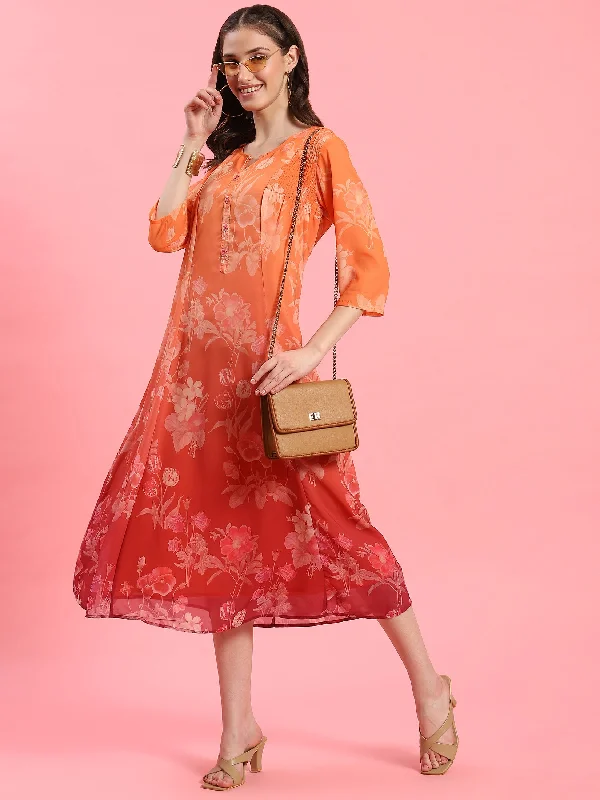 Fashion Essentials Women Orange Floral Printed Dress