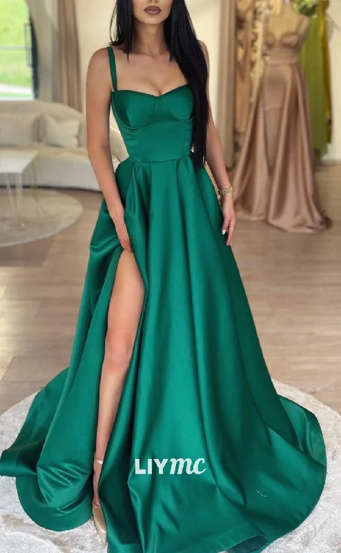 The Epitome Of Modern Women's Fashion LP2046 - Sweetheart Straps Sleek Satin Side Slit A-Line Prom Dress