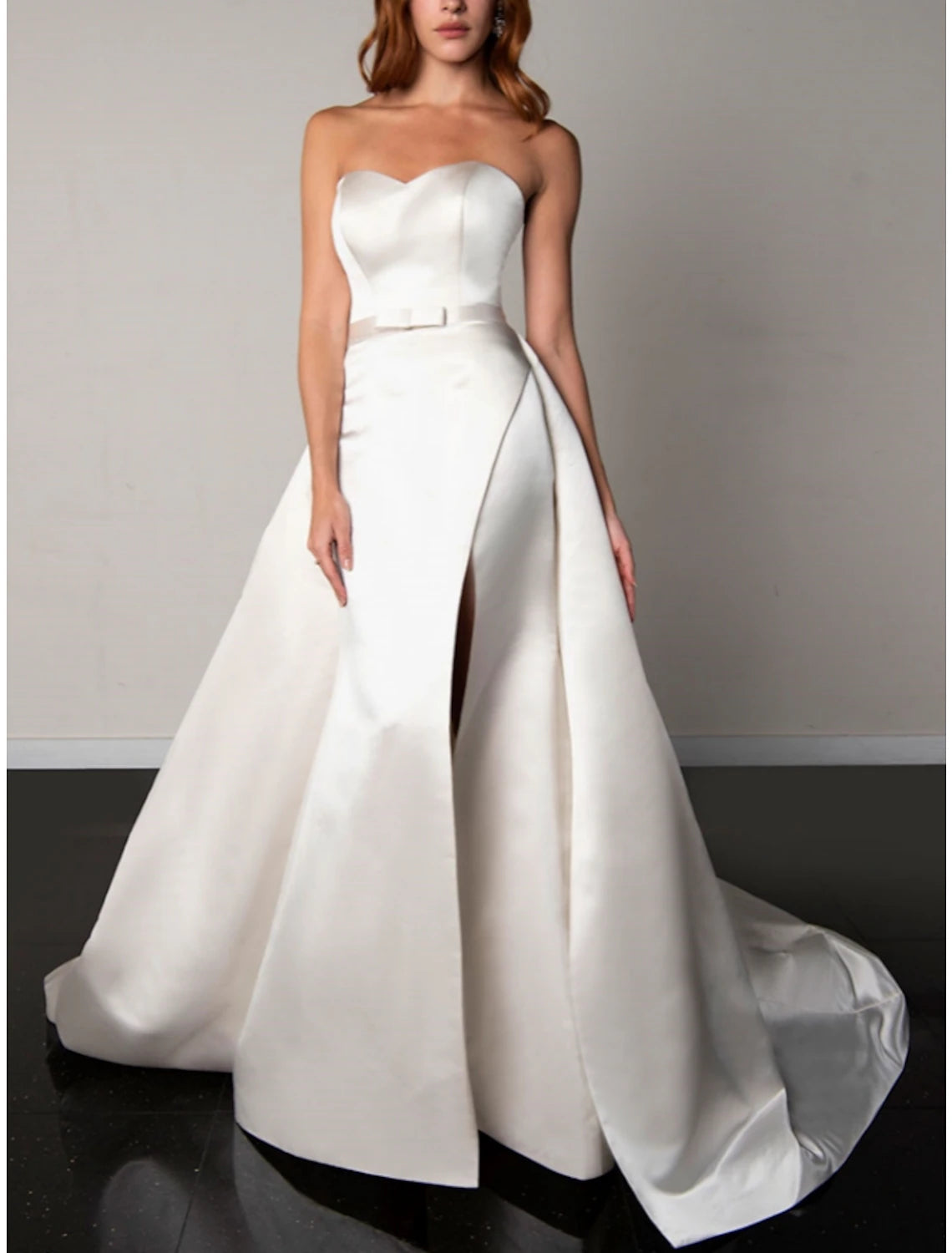 Flash Sale Fever Formal Wedding Dresses A-Line Sweetheart Sleeveless Court Train Satin Bridal Gowns With Bow(s) Pleats