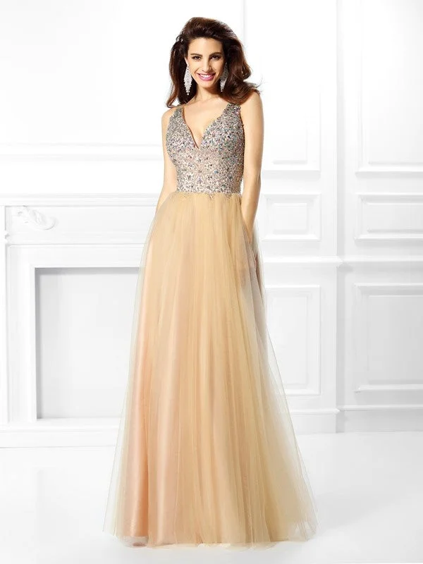 Cool Prices Ball Gown V-neck Beading Sleeveless Long Satin Quinceanera Dresses